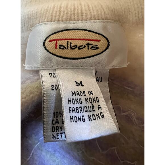 Vintage Talbots Cream Spring Wool Zip Up Sweater With Beading Size M - Picture 3 of 4